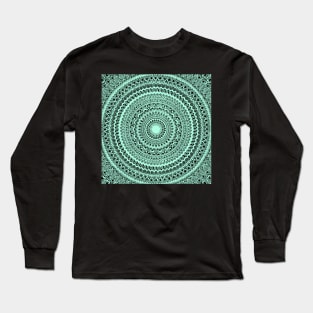 Light green mandala design on black Long Sleeve T-Shirt